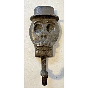 Cast iron skull wall hook mustache hat Mr. Calavera gray sugar skeleton 3D Bali